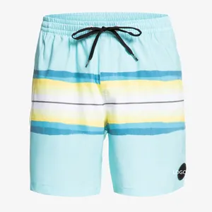 Wholesale Recycled Design Swimwear Custom Beachwear Printed Stripe Men Swimming Trunks Surf Board Shorts Mens Beach Shorts