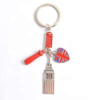 Porte-clés en alliage souvenir de Londres, Grande-Bretagne, avec motif de la couronne et du drapeau britannique, style dessin animé, forme 3D, résistant à l'usure, CHANNEL