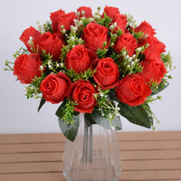Bouquet de roses artificielles, grande composition florale en soie, bouquet de mariée noué à la main, fleurs décoratives artificielles pour mariages et événements.