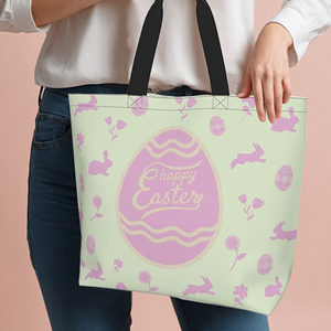 Borsa di tela di pasqua con il coniglio giocoso <span class=keywords><strong>e</strong></span> l'uovo stampa intrecciata abbellimento, piena di atmosfera festosa - Product Image 3