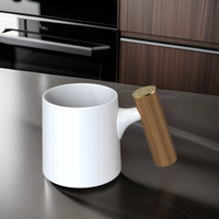 DHPO Livraison Gratuite Tasse à Café de Voyage en Porcelaine Durable Premium 450ml Ensemble Noir Mat Luxe Cadeau Tasse Unique Poignée en Bois