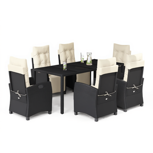Set da Pranzo da Giardino in Rattan Bianco Crema e Nero per 6 Persone, Arredamento da Esterno Resistente alle Intemperie dal Design Contemporaneo - Product Image 1