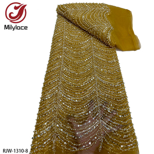Tessuto di lusso in pizzo da sposa con perline in <span class=keywords><strong>Tulle</strong></span> <span class=keywords><strong>ricamato</strong></span> francese pesante in pizzo per matrimoni - Product Image 5