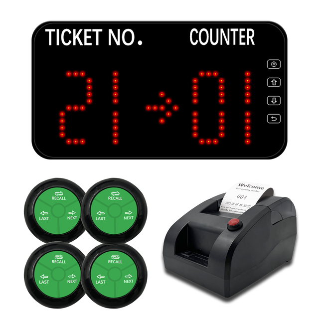 Professional Queue Management Solution, Complete Set with LED Counter, Automatic Ticket Printer, 4 Wireless Call Pads OEM