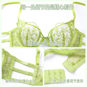 Sujetador de encaje bordado sexy, conjunto de lencería ultrafina de verano, push-up, realza el busto, antideslizante, para senos grandes y pequeños. - Product Image 3
