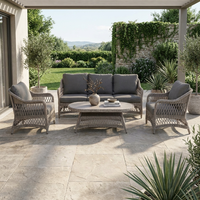 Ensemble de salon de jardin moderne en rotin 4 pièces avec structure en aluminium thermolaqué, tressage double en PE et table en verre trempé