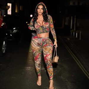 Ensemble deux pièces sexy personnalisé 2026 pour femme, imprimé résille, col en V, moulant, transparent, pour club, avec pantalon et haut translucides - Product Image 2