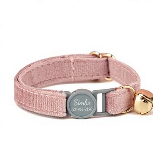 Collar y Correa para Gato Personalizados Breakaway Dustypink Veet con Lazo, Grabado Personalizado con Nombre de Gatito, Hebilla de Seguridad, Dorado Gratis - Product Image 1