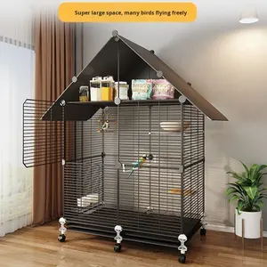 قفص طيور معدني منزلي على شكل فيلا، قفص تربية للببغاء والبادجي والكوكاتيل واليوروبين، قفص أفقي السلك للطيور الحب والغرزالي - Product Image 3