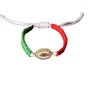 Vrigin-pulsera trenzada de la serie mexicana para mujer, brazalete religioso ajustable, color rojo, blanco y verde, 12 piezas