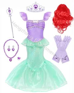 Toptan 2023 yaz kızlar yeni Mermaid cadılar bayramı Cosplay kostümleri çocuklar TV film kostümleri ile sapan parti prenses elbise peruk