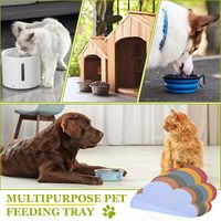 Tapis d'alimentation pour animaux de compagnie en silicone, bleu clair, en forme de nuage, pour chien et chat, antidérapant, avec rebord surélevé, pliable