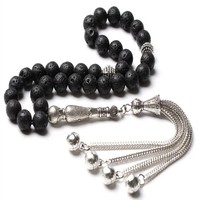 Perles de prière pour hommes Tasbih pierre de lave 33 perles de prière noir volcanique musulman Ramadan Eid cadeau 8mm 10mm chapelet islamique Misbaha