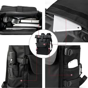 BSCI Custom Luxury Unisex Roll Top <b>Backpack</b> Waterproof <b>Black</b> Nylon Laptop Bag for Office & Leisure Use - Product Image 5