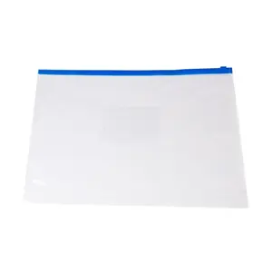 PVC A4 tas Slider ritsleting biru, dompet dokumen tahan air plastik, Folder file, tas kunci ritsleting untuk sekolah kantor