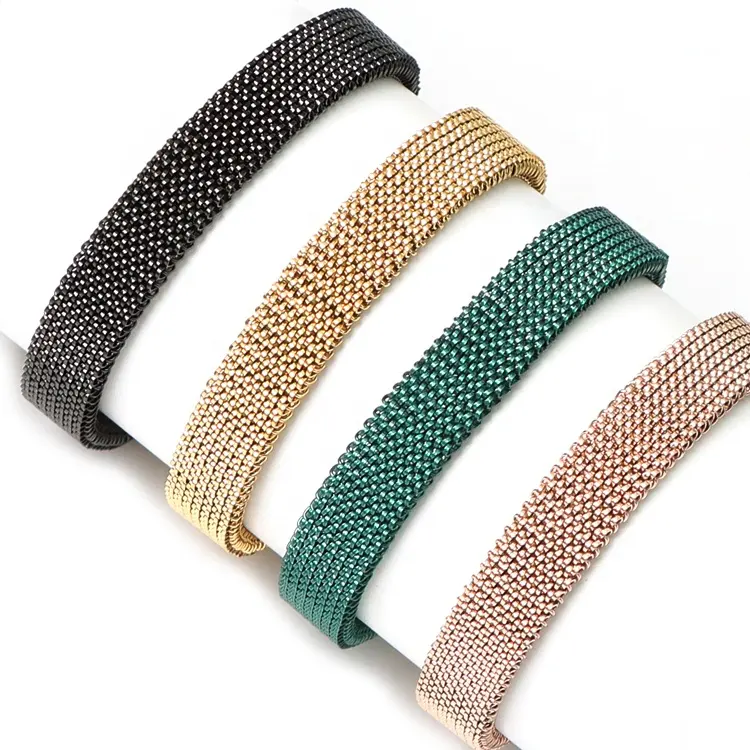 Low MOQ Elastic Stainless Steel Bracelet Stretch Spring Extension Mesh Bracelet Bangle For Indian Jewelry
