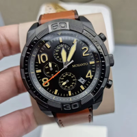Jam Tangan Pria Quartz Terlaris Dial Arab Besar Tali Kulit Tampilan Tanggal Fashion Tahan Air Kronograf Relojes
