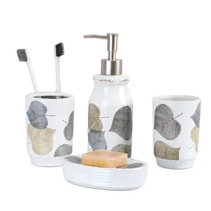 Venta caliente accesorios de baño de cerámica 4 unids/set loción dispensador de jabón plato titular de cepillo de dientes y Copa mate conjuntos