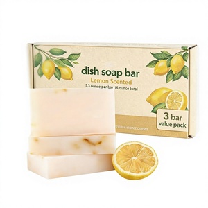 Jabón Artesanal de Manteca de Karité con Aroma a Limón, Set de Limpieza para Platos con Caja de Regalo Personalizada - Product Image 1