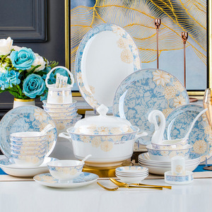 High Quality 60-Piece Ceramic Cutlery Set Classic Blue Pattern Round Shape Bowl Plate for Dinner Camping Use Hot Sale Sets - Product Image 5