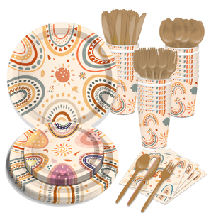 DAMAI - Juego de Vajilla Desechable de Papel con Temática de Arcoíris, Platos, Vasos y Servilletas para Decoración de Fiestas de Cumpleaños Infantiles - Product Image 5