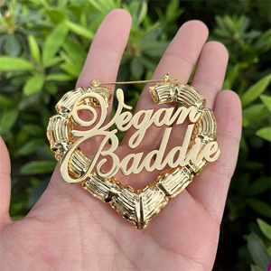 ต่างหูรูปหัวใจทำจากไม้ไผ่ชุบทอง18K ทำจากสเตนเลสพร้อมชื่อตัวอักษรส่วนบุคคลเครื่องประดับแฟชั่นแบบทำมือ - Product Image 4