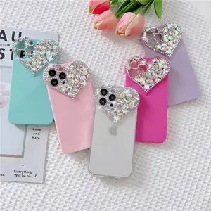 For iPhone 13 14 pro max love shape case with shiny diamonds For iPhone 15 Heart Diamond Case