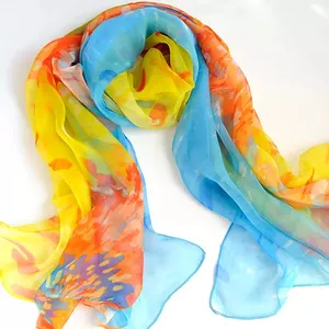 Custom Made Oblong Shawl Digital Printed Chiffon Silk Scarf Custom For Women