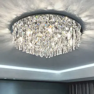 luxury design chrome colors option crystal ceiling lamp living room round gold crystal ceiling lamp