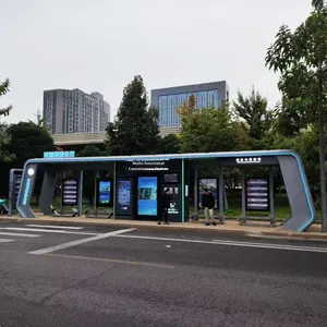 Fesi 2017, refugios de espera de autobuses urbanos modernos, techos de tejas, estaciones de autobuses inteligentes, cajas de luz publicitarias de acero inoxidable - Product Image 5