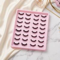 16 paires de faux cils en cheveux synthétiques, croisés, volumineux, aspect naturel, noir mat, plateau rose, 32 pièces, réutilisables, vente en gros