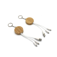Nouveau Style bambou naturel 4 en 1 porte-clés Usb c à l'éclairage câble de charge Gadget USB promotionnel avec Logo personnalisé