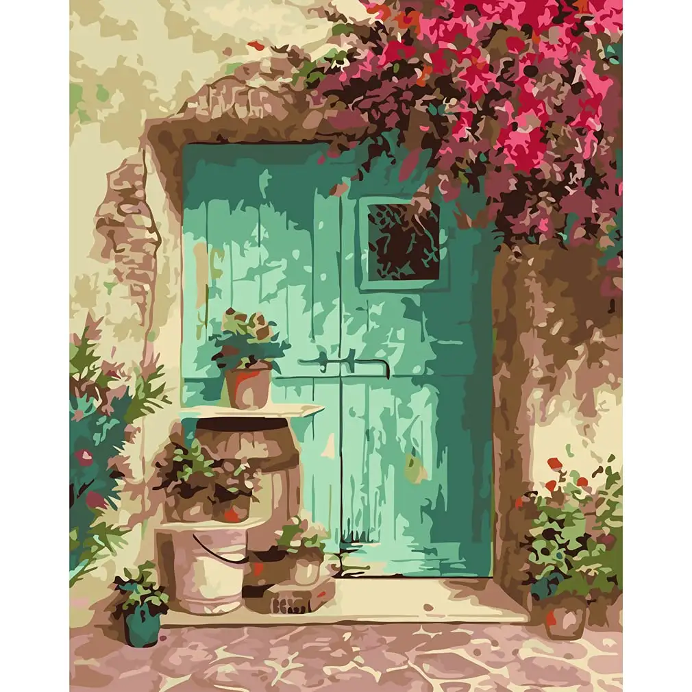 Custom Design Painting By Number For Adults Kids Beginner Oil Painting Canvas DIY Blue Door For Home Wall Decor 16x20 Inch