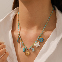 Collar de Cadena de Bambú de Acero Inoxidable Chapado en Oro de la Serie Ocean Element, con Colgante de Estrella de Mar, Tortuga, Concha, Vida Marina, Unisex