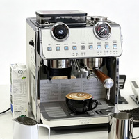 Mesin Kopi Espresso Stainless Steel Komersial dengan Penggiling Terintegrasi, Dual Boiler, dan Steam Wand untuk Kedai Kopi