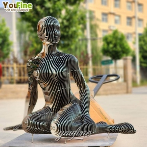 YOUFINE a grandezza naturale grande giardino astratto decorazione in acciaio inox in ginocchio scompaiono statua scultura per esterni - Product Image 5