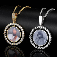 Collier personnalisé Hip Hop avec photo, zircone cubique, cadeau, diamant, pendentif rond rotatif double face, photo souvenir