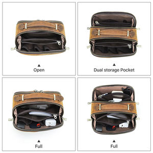 Pochette de voyage vintage en cuir de vachette véritable, à double fermeture éclair, grande capacité, pour organiser les appareils électroniques EDC - Product Image 4