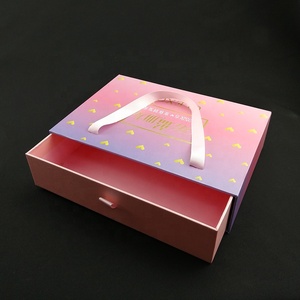 Custom Luxury square Rigid Cardboard Paper Small Thin Slider Box Drawer Type Gift Packaging Boxes with Handles - Product Image 1