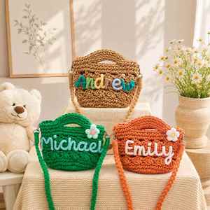 Personalized Girl Name <b>Crochet</b> Bag, Hand-Crocheted Cotton Yarn <b>Handbag</b>, Detachable Crossbody Strap, Built-In Top Handle - Product Image 1