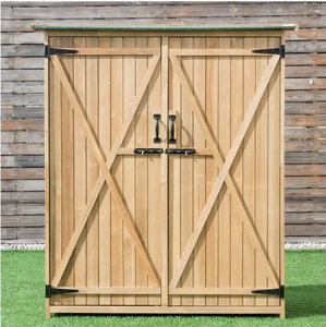 Double-door Wooden <strong>Garden</strong> <strong>Shed</strong> with Internal <strong>Shelving</strong> and Waterproof Roof, W128cm*D50cm*H89cm - Product Image 5