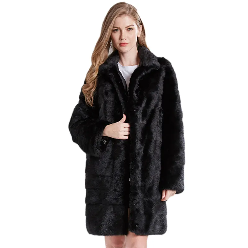 2022 Mode Plus Size Winterkleid ung Frauen Lange Pelz jacke Natürlicher Nerz Pelzmantel