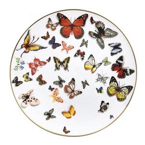 Assiette de dîner ronde en céramique, motif papillon de jardin, style européen de luxe, avec bord doré, pour mariage, tendance - Product Image 3