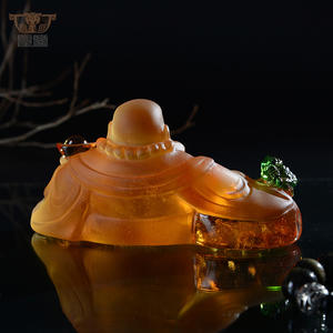 Mini Estatuilla de Buda de Cristal para Coche, Amuleto de Feng Shui con Abanico de Hoja de Espada - Product Image 5