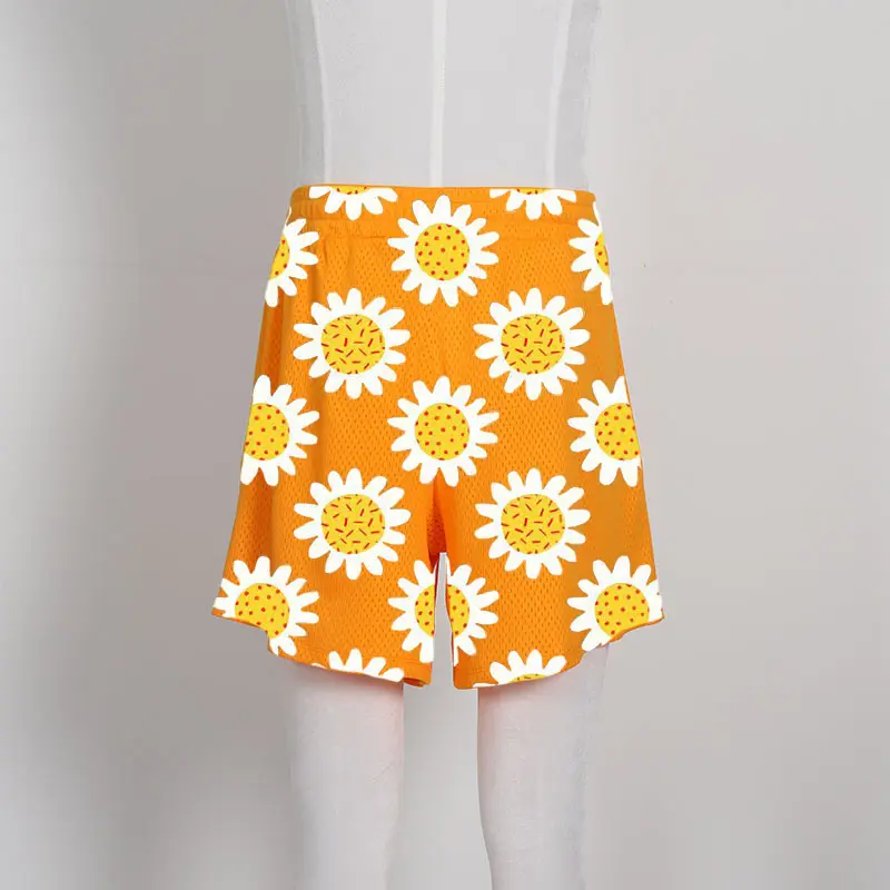 Innovate Original Design Wholesale Sun Flower Loose Men's Sports Shorts Soft Comfortable Sports Wear Training Mesh Shorts Men
