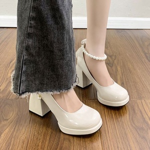 Zapatos Franceses Mary Jane para Mujer, Nuevos con Lazo de Perlas, Tacón Grueso, Tacón Súper Alto, Sandalias con un Botón, Estilo Hada, PVC Pequeño, Verano - Product Image 5