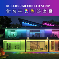 Bande LED COB 12V Haute Densité RVB avec Télécommande, Changement de Couleur, 10mm, 15W/m, 810 LED/m