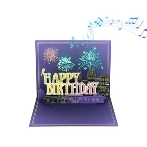 Winpsheng Fabriek Aangepaste Wenskaart Gelukkige Verjaardag Thema Bedankje Kaart 3d Pop-Up Muzikale Wenskaart