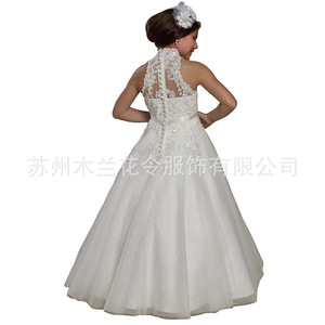 ML001 AliExpress para Comercio Exterior, Vestido de Novia para Niñas Europeas y Americanas, Vestido de Encaje para Cumpleaños, 100% Algodón, Estilo Capilla - Product Image 4