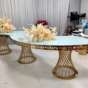 LEDA Custom Modern <b>Party</b> Event Glass Tabletop Metal Frame Gold Stainless Steel S Shape <b>Table</b> for Wedding - Product Image 1